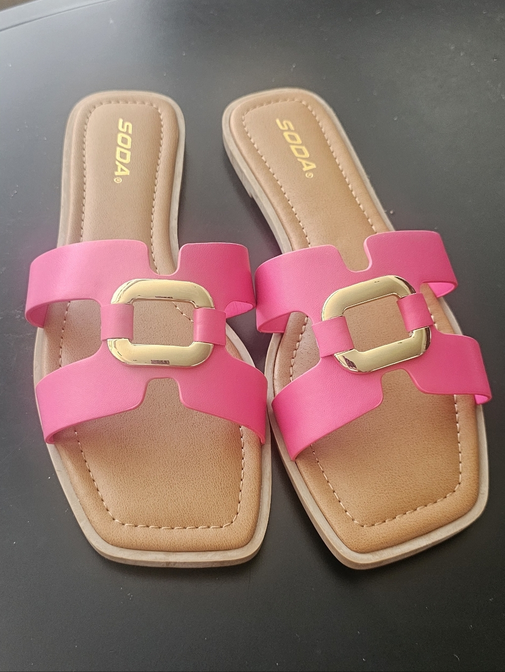 Soda Hot Pink Slide Sandals with Gold Buckle Size 10